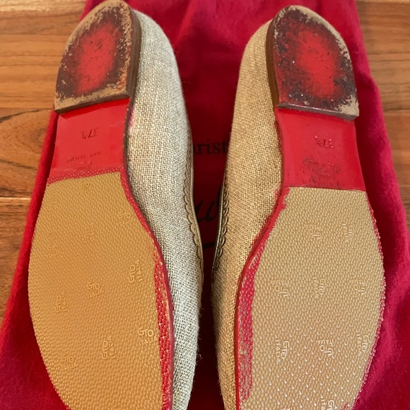 CHRISTIAN LOUBOUTIN linen & calfskin BALLET FLATS.  Size 37.5 - Picture 9 of 10